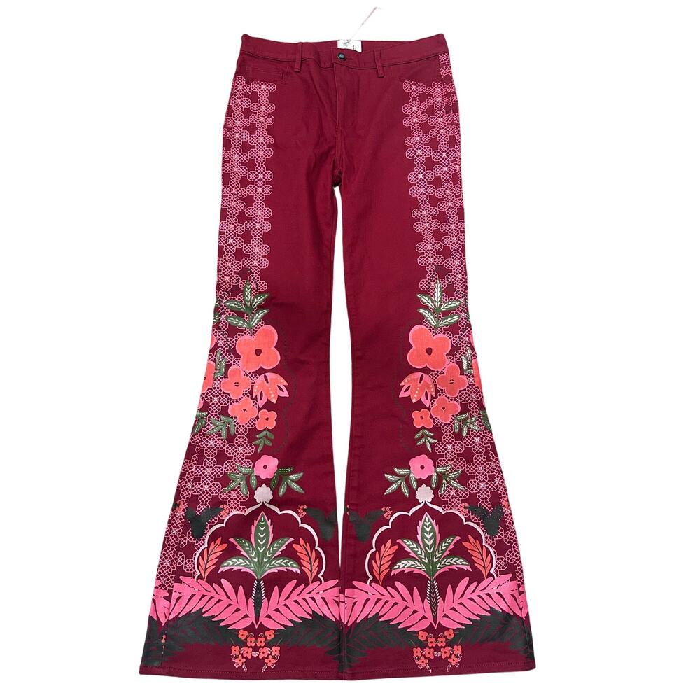 Johnny Was Jade Caleta The Straight Flare Jean Red Floral Feminine Boho, size 27 - Picture 2 of 11